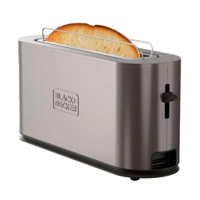 Imagen de Black+Decker Tostadora BXTO1002E 1000W Ranura Extra Grande 260x42 mm 7 Niveles de Tostado 3 Funciones Integradas Elevación Pies Antideslizantes Bandeja Recogemigas