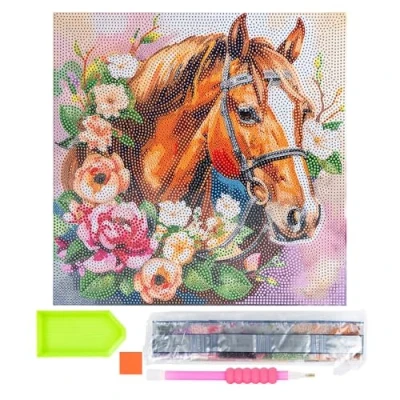 Imagen de Ideen mit Herz Lienzo de pintura diamante sobre bastidor, 30 x cm, incluye herramientas (caballo con flores)