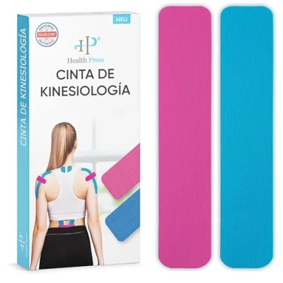 Imagen de Health Press Kinesiotapes 50 Tiras de Cinta Kinesiológica Precortada Azul + Rosa (25cm x 5cm) Profesional Fisioterapia y Deportiva Cintas amigables con la piel DERMATEST: MUY BUENO