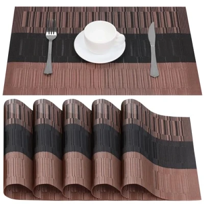 Imagen de Belle Vous Set de 6 Manteles Individuales Salvamanteles PVC Cobre y Negro Antideslizantes Antimanchas Lavables para Cocina Mesa Comedor Escritorio Restaurante Salón Hotel