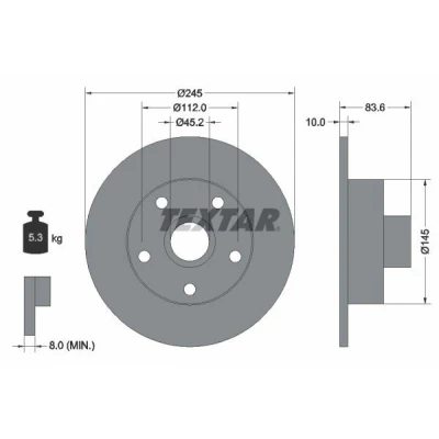 Imagen de TEXTAR 92072100 Disco de freno 245 10 05/05 112 macizo sin perno sujeción rueda, con buje rueda AUDI: A4 B5 Berlina, Avant
