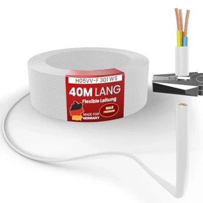 Imagen de Cable de manguera plástico H05VV F 3G0,75; 3G1; 3G1,5 o 3G2,5, color blanco (H05VV 3G1 WS, 40 m)