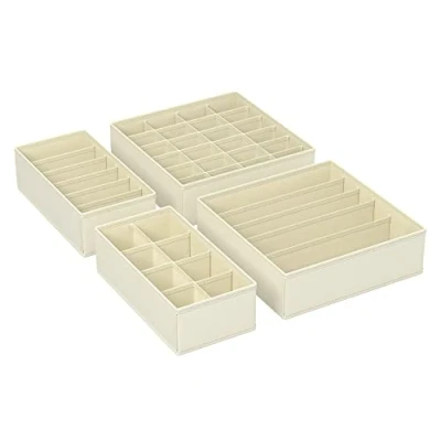 Imagen de SONGMICS Juego de 4 Organizadores para Cajones Ropa Interior, Divisores Cajones, Plegables, Sujetadores, Calcetines, Corbatas, Cajas Tela Armario, Beige RUS04M