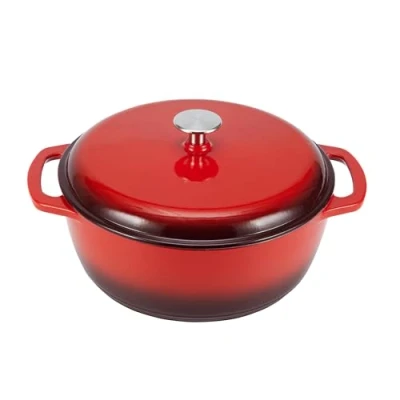 Imagen de Amazon Basics Redondo Horno holandés de hierro fundido esmaltado, 5.6 L, Rojo