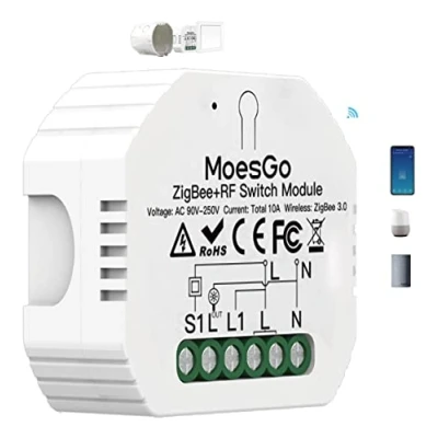 Imagen de MoesGo Interruptor ZigBee 3.0 Inteligente conmutador Inalambrico Módulo Alexa Control Remoto y Rele RF433 para Interruptores de 1 Gang 1/2 Way, compatible con la app Smart Life Tuya Google Home