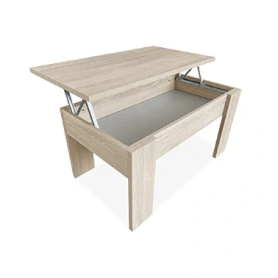 Imagen de Duérmete Online Mesa de Centro Elevable, Para Salón o Comedor, Madera, Acabado en Color Cambria, Medidas: 90 cm (Ancho) x 50 (Fondo) 46 57 (Alto)