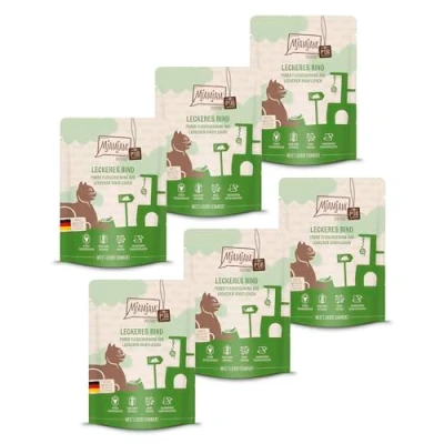 Imagen de MjAMjAM Comida húmeda Premium para Gatos Quetschie Puro Placer cárnico Vacuno Sabroso Puro, Pack de 6 (6 x 300 g), sin Cereales con Extra Carne