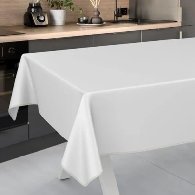 Imagen de ANRO Mantel de Hule Lavable, para jardín, Exterior e Interior, 240 x 140 cm, con Dobladillo, Color Blanco