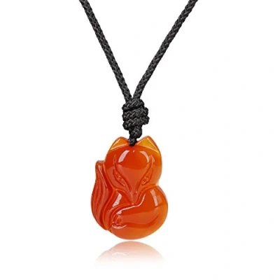 Imagen de COAI Collar para Hombres y Mujeres con Colgante Zorro de Ágata Roja Piedra Natural Encaje Ajustable