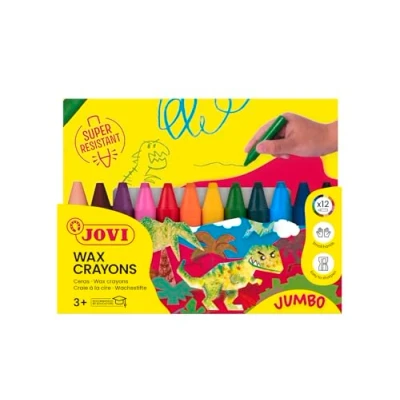 Imagen de Jovi ceras de colores para niños, estuche 12 surtidas, super resistentes, no manchan (980/12)