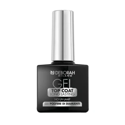 Imagen de Deborah Milano Esmalte Top Coat efecto gel para uñas, sin lámpara UV, acelera el secado y sella color, con polvo de diamantes dar brillo extremo, 8,5 ml