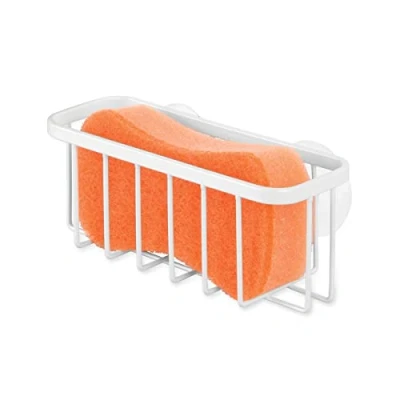 Imagen de iDesign Gia Estropajero, repisa de cocina metal con recubrimiento inoxidable para esponjas y estropajos, blanco perla