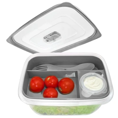 Imagen de COM FOUR® Fiambrera en gris con cubertería y compartimiento para salsa Lonchera trabajo, escuela viajes (01 pieza 19 cm)