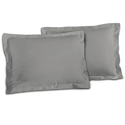 Imagen de Home Linge Passion Lote de 2 Fundas Almohada con Volador Plano 57 Hilos, Algodón, Gris Claro, Individual, 50 x 70 cm,