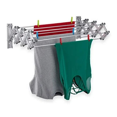 Imagen de Relaxdays Tendedero de Pared, Cuerda 8 m, Extensible, 27 x 95 60 cm, Colgador para Secar Ropa, Aluminio, Plateado
