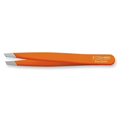 Imagen de 3 Claveles 12276 Pinza Depilar Sesgada, Inoxidable de 9 cm, Naranja