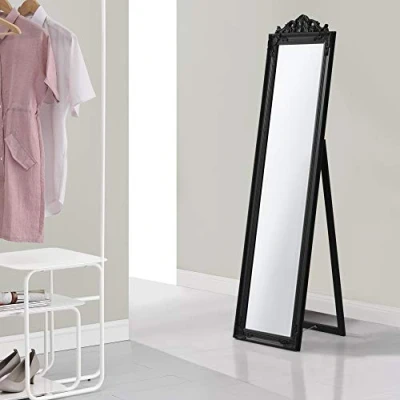 Imagen de [en.casa] Espejo de Pie 160x40 cm Suelo Marco Estilo Barroco Inclinable Ajustable Decoración Salón Dormitorio Eucalipto Negro