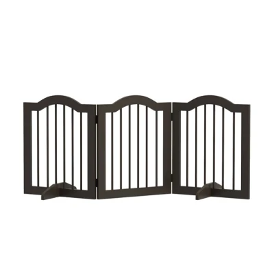 Imagen de PawHut Barrera de Seguridad para Perros Pequeños Plegable en Casa 3 Paneles con Patas Anchos Escaleras Pasillos 154,5x29,5x61 cm Café