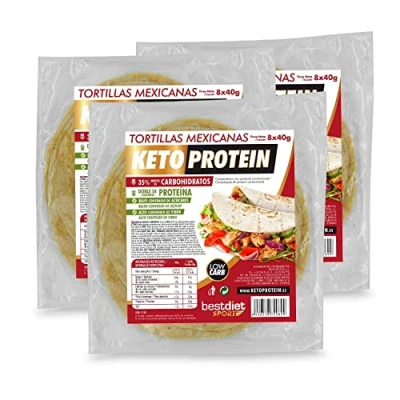 Imagen de Keto Protein BestDiet tortillas de Trigo con un 35% Carbohidratos, 22% Proteínas, Pack 3 paquetes 8 mexicanas, 320 g