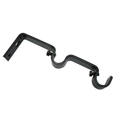 Imagen de Gardinia Soporte doble para barras de cortina con Ø 16 mm, 7/7 cm, (a 14 cm la pared), incluye material montaje, Memphis Line, metal, negro mate, 2 unidades
