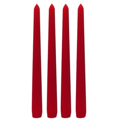 Imagen de velas puntiagudas, de mesa, en juego 4 rojo, contenido del envío: unidades, tamaño: 25 x 2 cm (alto diámetro).