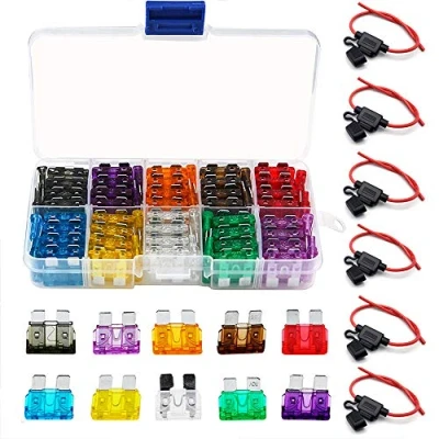 Imagen de Bst4U 6pcs 14 AWG Portafusibles Coche (Cable de Cobre) con Cubrir Impermeable, para 12V 30A Standard ATC/ATO Fusibles en Línea, +100 Fusible Mediano (2/3/5/7.5/10/15/20/25/30/35A)