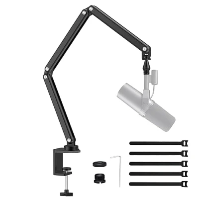 Imagen de FULAIM Brazo de micrófono aluminio compatible con RODE, soporte ajustable para Shure, mic arm adaptador 3/8&quot; 5/8&quot; Game Streaming Podcast Broadcast Interview (Negro)