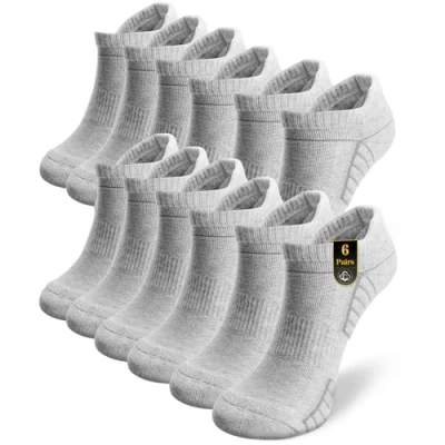 Imagen de GENIJALAC 6 pares de calcetines correr para hombres y mujeres, acolchados algodón, soporte arco, antiampollas, entrenamiento corte bajo, gris claro, 9 12