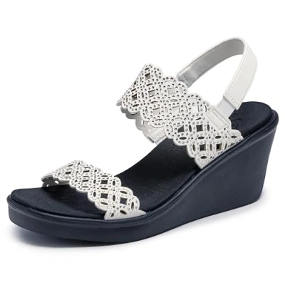 Imagen de Skechers Rumble on Sassy Dayz, Sandalias con cuña Mujer, White, 41 EU
