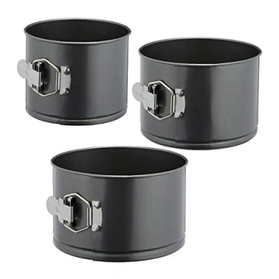 Imagen de Relaxdays Moldes Bizcocho Altos, Set de 3, 14/16/18 cm Ø, Redondos, Bizcocheras Antiadherentes, Acero, Antracita