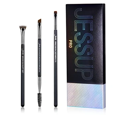 Imagen de Jessup Pinceles para Cejas Profesional Brochas De Maquillaje Set, Precisión Definir Esculpir, Plano ángulo Spoolie Cepillos, Libre Crueldad Cerdas Sintéticas 3pcs, T326