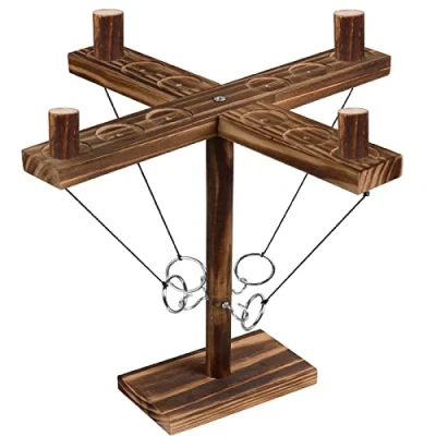 Imagen de Ganchos de juego lanzamiento anillos para adultos y niños, madera, 4 ganchos, juegos mesa mano, bar anillo interiores al aire libre