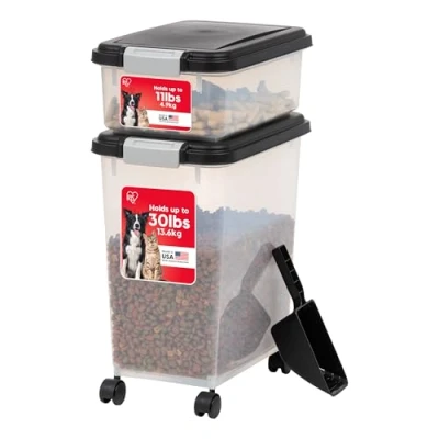 Imagen de Iris Ohyama Contenedor Pienso con ruedas, 30+10L, Negro, comida perro, gatos, Hermética, para Mascotas, Transparente, Pet Food Container, Dog Storage, Libre de BPA, MP 8&amp;MP 1