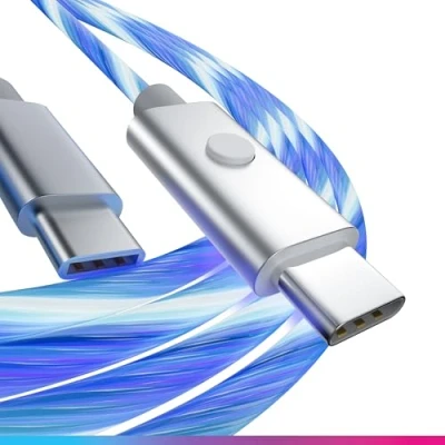 Imagen de Oniverse Cable USB LED, C a C, compatible con PS5 Pro Slim Xbox Series XS Switch PC MAC Android Iphone 15, 2 metros, carga rápida, 5 modos de iluminación, Tipo