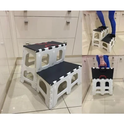 Imagen de Freshnewlooks Taburete plegable de dos escalones con patas antideslizantes y plegable, soporta 330 libras, resistente, negro blanco