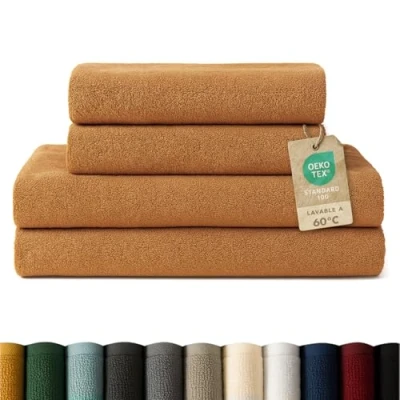 Imagen de Blumtal Juego de 2 Toallas Baño (70x140cm) + Manos (50x100cm) Suaves y Absorebentes, 100% algodón, Certificado Oeko Tex 100, Naranja Calabaza