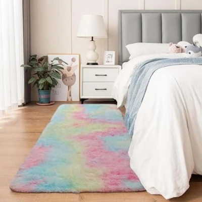 Imagen de Aspire Homeware Alfombras para sala de estar Alfombra área arcoíris (80 x 300 cm) dormitorio antideslizante moderna súper suave y gruesa, mullida, no se desprende