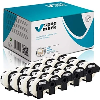 Imagen de specmark 20 rollos de etiquetas individuales compatibles con Brother DK 11218, diámetro 24 mm, 1000 unidades para todas las impresoras QL 570, 700 y 800