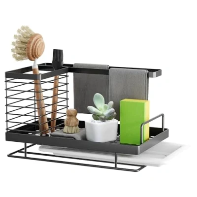 Imagen de Oriware Organizador Sink Caddy Soporte para Utensilios de Cocina el Fregadero Acero Inoxidable 25 x 15 cm (Negro)