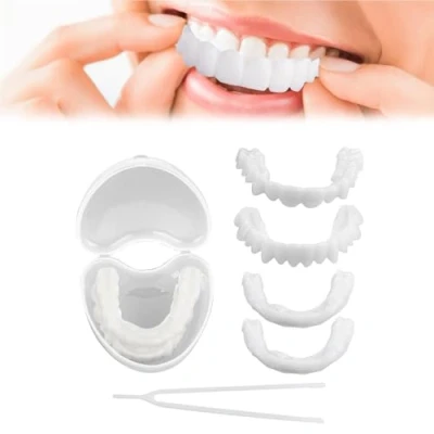 Imagen de 2 Pares Dientes Cosméticas Superiores Y Inferiores Carillas Dentales Dentaduras Postizas Snap on Veneers Smile Postizos Cubrir Faltantes,Rotos,Deformidad para Hombres Mujeres
