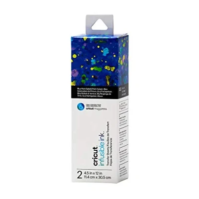 Imagen de Cricut 2 hojas de transferencia tinta infusible 11,4 cm x 30,5 salpicaduras pintura azul ideal para usar prensa tazas