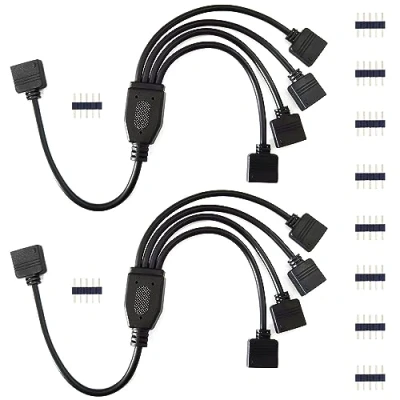 Imagen de BoHong 2pcs Cable Divisor Tira LED RGBW 1 a 4 Conector Esquina Cinta 5 Pines Strip Splitter Distribución Banda Pin Tapones para SMD 5050 Strip, 30cm, Negro