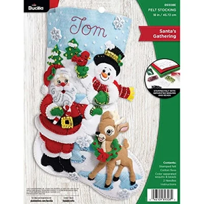 Imagen de Bucilla Calcetín de Navidad con apliques fieltro, reunión Papá Noel, 18 pulgadas, tela, 1