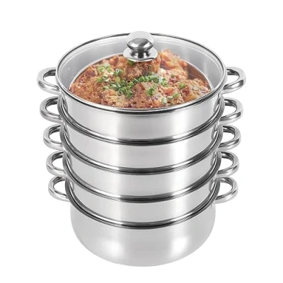 Imagen de Olla Vaporera 5 Capas Vapor Acero Inoxidable Al Con Tapa Cocinar Vapor,Adecuado Para Hornos De Inducción Y Cocinas Gas(30 cm)