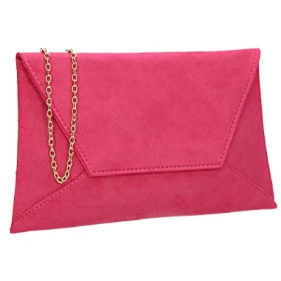 Imagen de SwankySwans Dory Suedette Bolso de mano delgado para fiesta, graduación, boda, novia, Fuchsia, One Size