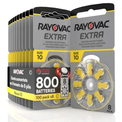 Imagen de 800 Pilas para aparatos acústicos Rayovac Extra 10. 100 blísteres de 8