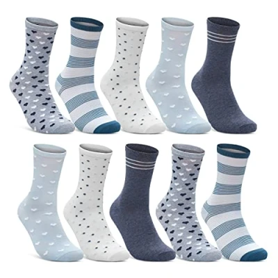 Imagen de sockenkauf24 10 Pares Calcetines Mujer Multicolor Motivos Rayas Puntos Corazones Algodón 34924 (39 42)