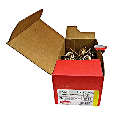 Imagen de Klimas Tornillos para madera de cabeza multiusos plato torx construcción tejado amarillo 8x80 mm 50 uds.