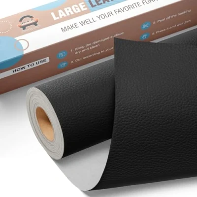 Imagen de Kit de Reparación Cuero para Muebles, Parche Autoadhesivo 40x160 cm, Adhesivo Tapizar Asientos Automóviles, Sofás, Barcos, Sofás Sillas Negro