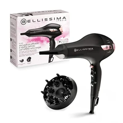 Imagen de Bellissima P7 3200, Secador de Pelo, Motor Profesional, 2100 Watt, Ionizador, 2 Velocidades, 3 Temperaturas, Difusor Rizos, Toma Aire Frío, luz, Estuche Viaje, Clip para Cable